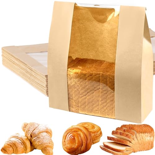 100 Pack Paper Bread Bags for Homemade Bread, Paper Bags for Sourdough, Kraft Paper Bakery Bag,Suitable for Storage Cookies & Snacks,Parties, Weddings(35 x 21cm)