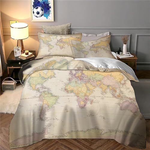 Housse de couette 135x200cm carte du monde 3D en microfibre premium