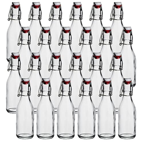 gouveo Lot de 24 bouteilles en verre rondes de 250 ml avec bouchon pivotant - bouteilles vides à bouchon pivotant à remplir et à offrir - idéales pour liqueur, sirop, jus, huile, vinaigre (BFR250)