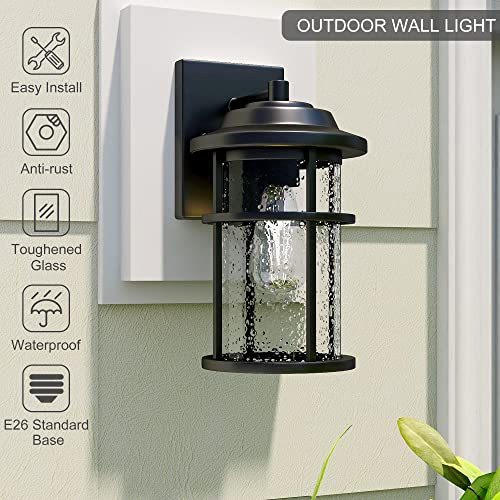 Pia Ricco Outdoor Wall Lantern, Exterior Waterproof Wall Sconce Light Fixture, Anti-Rust Black Wall Mount Lighting With Seeded Glass Shade, E26 Socket Front Porch Lights For Outside, Modern House, Garage, Patio thumb #1
