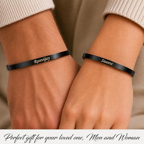 Image of SAVRI Personalized Stainless Steel Lock Kada /Braclet With Your Name Or Small Positive Inspirational Quote Or Message Engraved | Ideal Gift For All Occasions.