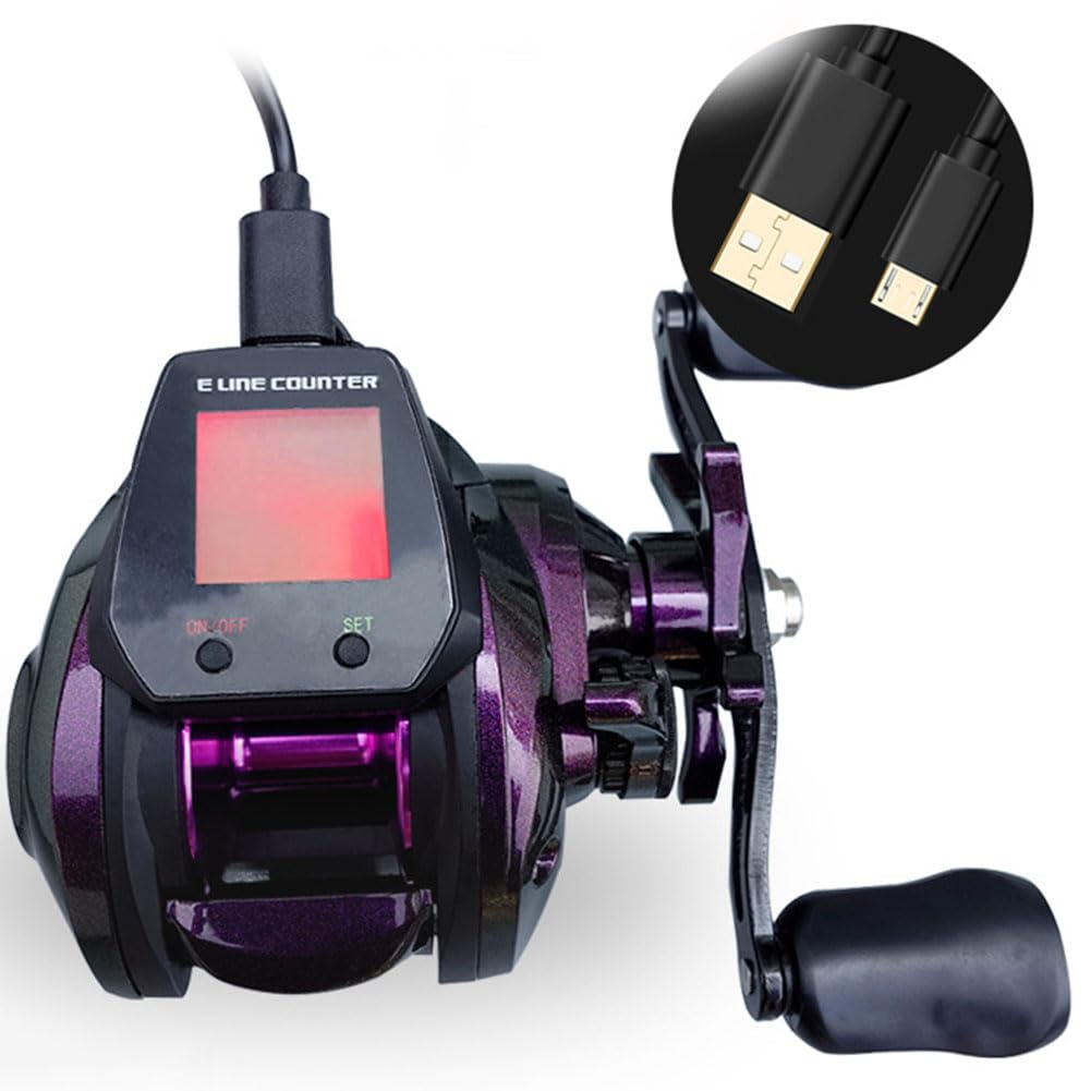 Carrete de pesca, 7.2:1 5+1BB Carretes de pesca digital con pantalla de alarma de mordida para agua dulce o salada, mano izquierda