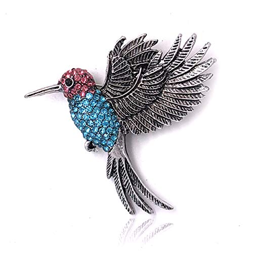 Antique Silver Tone Bird Hummingbird Multi Color Austrian Crystal Brooch Pin For Women Jewelry