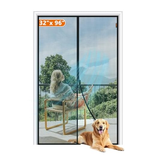 MAGZO Magnetic Screen Door Fit Door Size 32 x 96 Inch, Screen Size 34" x 97" Strong Magnets Door Mesh, Reinforced Fiberglass Door Net for Patio Door, Front Door, Gray