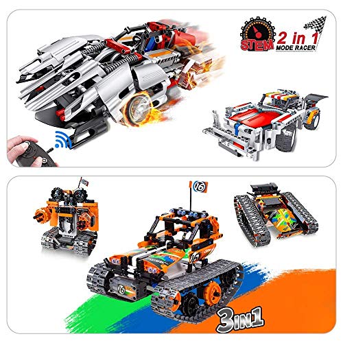 morwant STEM Remote Control Building Kits 3-in-1-Tracked Car/Robot/Tank((392pcs) ) Bundle with 2-in-1 Racing Car Models (326pcs)