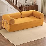 COITROZR Modulares Sofa, Boneless Sofa, 3 IN 1-Schlafsofa Ohne Stützbeine, Faltbares Zweisitzer-Sofa Mit Memory-Schaum for Kleine Wohnzimmer, Wohnungen Und Schlafzimmer(Yellow,180cm/70.87IN)