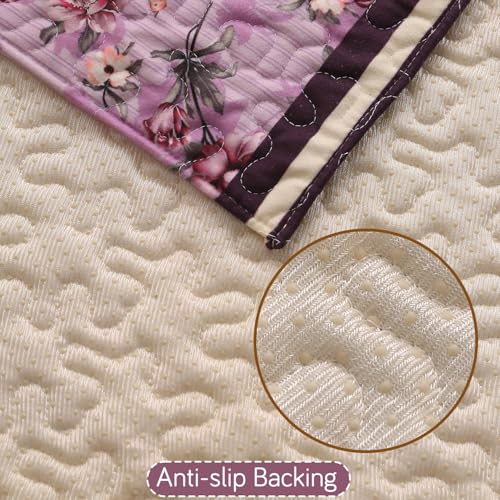 Image of HOKIPO 'Florentina Series' Foam Filled Premium Holland Velvet Sofa Cover Mat for 2 Seater Sofa with Anti-Slip Backing, Peony Lavender (IN-879-V6)