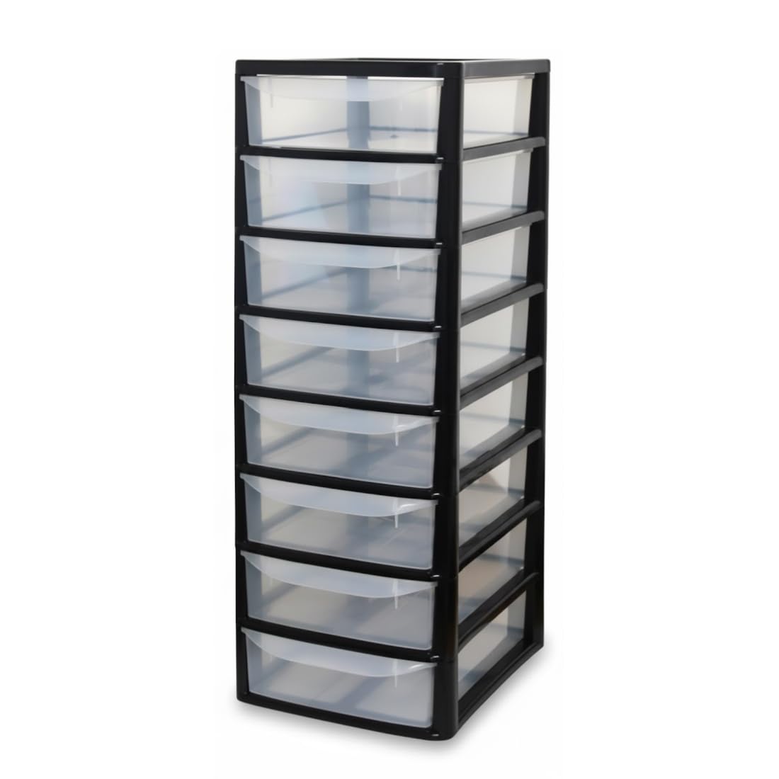 Khanary Plastic Storage Drawer A4 Medium Storage Box Multipurpose Office Desktop Tabletop Counter School Bedroom Garage Kids Room Clear Black & Silver (Black Clear, A4 8 Tier Small Black Clear)