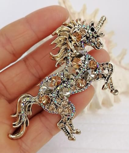 Image of Unique Animal Unicorn Horse Brooch Pin Pendant Austrian Crystal BZ6172