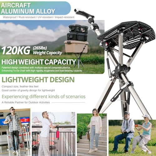 Image of Ta-Da Chair Series 1 Pro, Portable Trekking Hiking Pole, Folding Walking Stick with Seat, Walking Cane with Chair, Foldable Chair, Lightweight Aluminum, Easy Carry and Storage, Anti-Slip