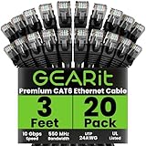 GearIT Cat 6 Snagless Patch Ethernet Cable, 3 Feet (20 Pack) - Black