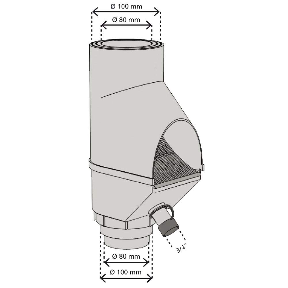 Regenwasserfilter Laubabscheider mit Füllfunktion grau für Blechfallrohre Ø 80 und 100 mm. Verhindert das Zusetzen und Verstopfen von Fallrohren durch Grobschmutz wie Laub, Äste und Moos.