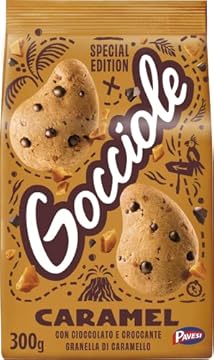 Pavesi Biscotti Frollini Gocciole Caramel, Biscotti da Colazione con Granella di Caramello e Gocce di Cioccolato Fondente, Senza Olio di Palma, 300 g