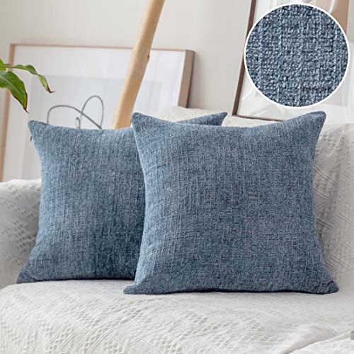 Home Brilliant Blue Cushion Cover 18x18 Super Soft, Decorative Textured Chenille Cushion Covers for Sofa Bed Couch Living Room, Set of 2, (45 x 45 cm, Jeans Blue)