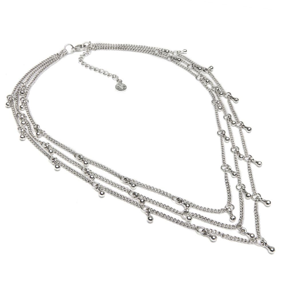 Vestopazzo collana 3 fili con micro pendenti gocce placcati in argento.Nickel tested.Lavorazione artigianale.Unisex.MI1118, big