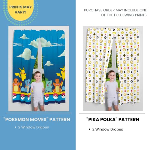 Image of Franco Pokemon Gamer Kids Room Window Curtain Panels Drapes Set, 82 in x 63 in, (Officially Licensed Product), 41 inch W x 63 inch L (Pack of 12)