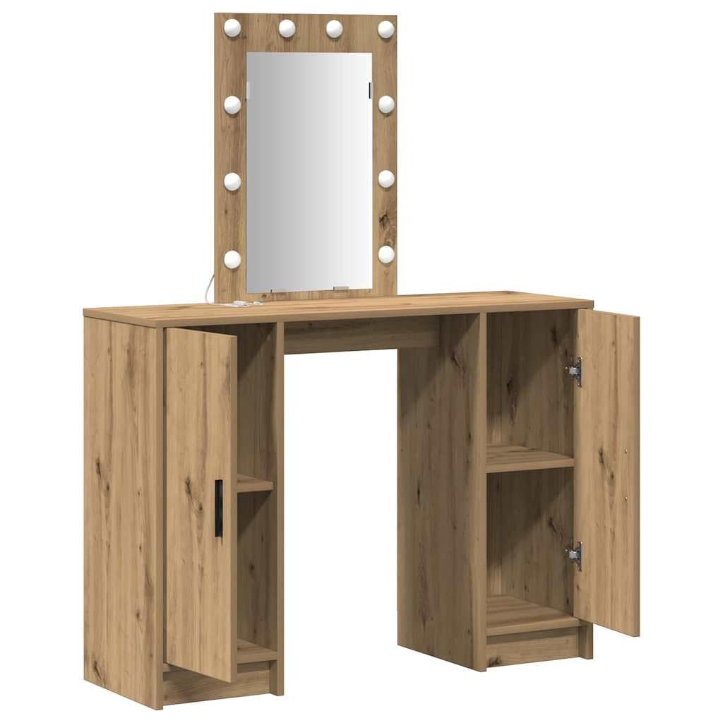 Tavolo da trucco marrone in legno ingegnerizzato 102 x 33 x 135 cm con luce LED integrata USB specchio piano cassetti organizzatore per camera da letto e postazione make up donna