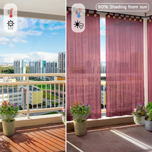 Image of HIPPO 180 GSM HDPE Outdoor Loop Curtain for Balcony & Patio Sun Blocking, UV Protection & Light-Filtering Curtains(Burgundy- 4.5FTX8FT) Pack of 2