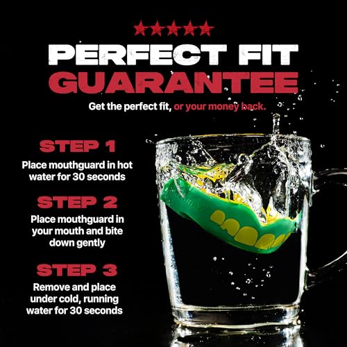 Image of SAFEJAWZ Mouth Guard, Dual Layer Mouthguard for Adults with Case, Easy Fit Remoldable Mouthpiece for Football, Boxing, Lacrosse, MMA, Basketball & All Contact Sports (Adult 12+ Years, Ogre Green)