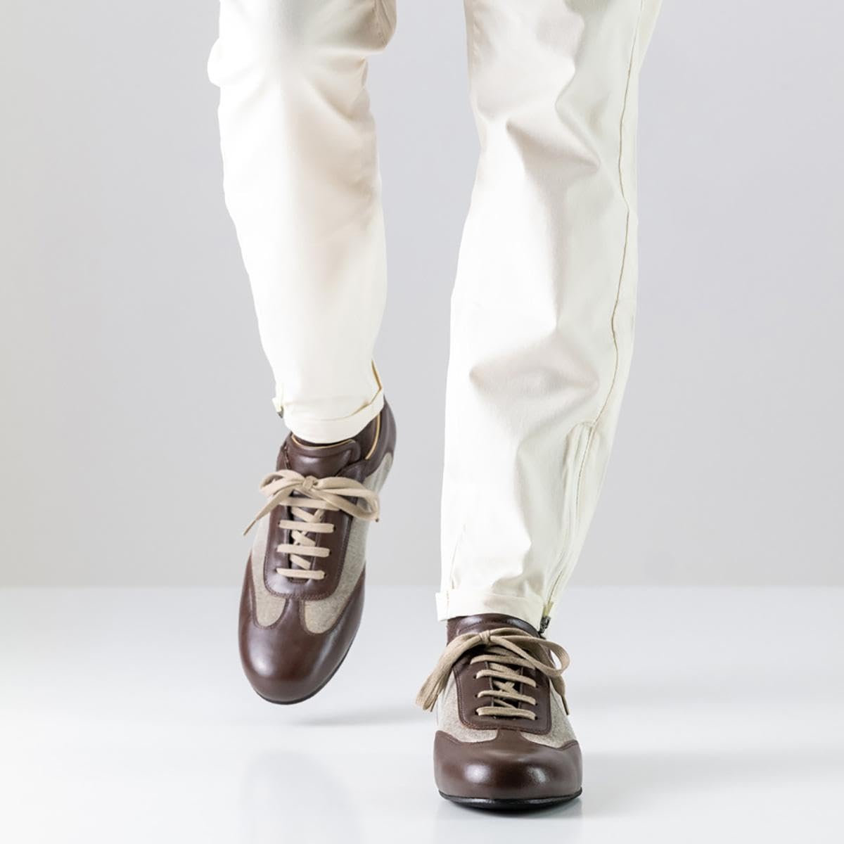 Werner Kern Herren Sneaker Tanzschuhe Positano 28062 - Leder Braun/Canvas Beige - 1,5 cm Keilabsatz - Rauledersohle - Made in Italy