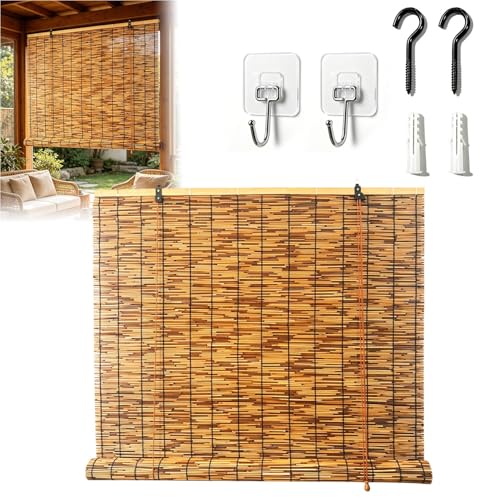 Store Bambou Extérieur Naturel 80 100 110 120 125 130 140 145 150 160 cm, Store Enrouleur Bambou Occultant, Rideau de Roseau Store à Enroulement pour...
