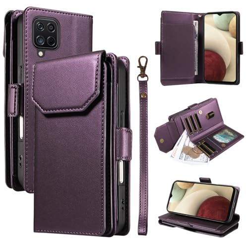 Étui portefeuille pour Samsung Galaxy A12 chic en similicuir violet pour le quotidien