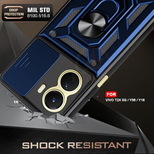 Image of Armor Bumper Back Cover Case for Vivo T2X / Y56 / Y16 | Rotating Camera Cover, Ring Holder & Kickstand | Heavy Duty & 360 Degree Protection Vivo T2X / Y56 / Y16 Back Cover (Blue)