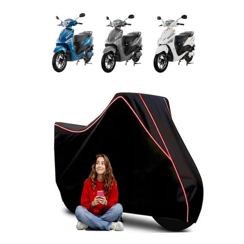 Image of Optima HX Electric Scooty Bike Cover Water Resistant Outdoor Use Universal Fit Scooters Motorcycles Heavy Duty UV Protection Dust Rain Scratch Resistant Elastic Bottom Black Blue Piping