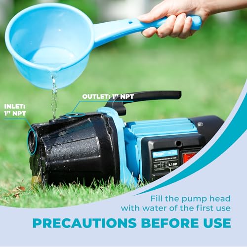 BOMGIE 1.1HP Shallow Well Pump, Garden, Water Transfer,Home Lawn Draining Irrigation Pump, Pressure Booster, Sprinkler, Jet,1200GPH 115V Portable Cast Iron GJE by BOMGIE - Image 6