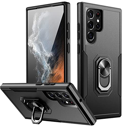 SPIDERCASE Schutzhülle für Galaxy S22 Ultra, integrierter Ständer, umfassender Schutz, robust, stoßfest, Kratzfest, robuste Schutzhülle mit Ständer für Samsung Galaxy S22 Ultra (schwarz) Cover