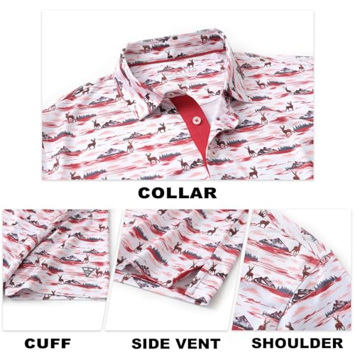 Image of M MAELREG Mens Golf Shirt Short Sleeve Dry Fit Print Moisture Wicking Performance Patterns Collared Polo Shirt