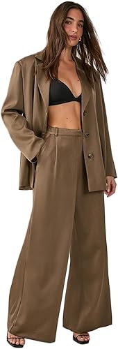 Nasty Gal Satin Pleated Tailored Pants