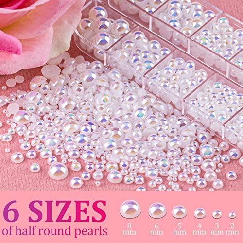 Belleboost Flat Back Pearls Kits 3 Boxes Of Flatback White Ab Half Round Pearls With Pickup Pencil And Tweezer For Home Diy And Professional Nail Art, Face Makeup And Craft #TOP2