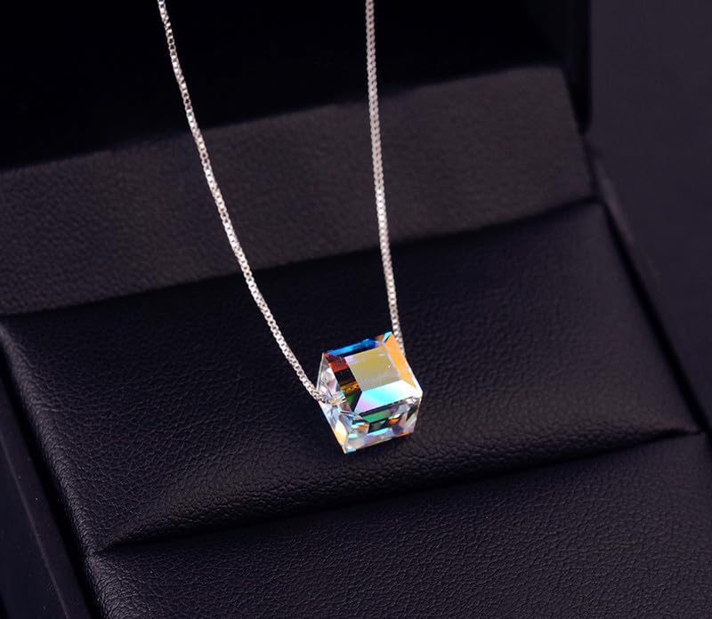 Collier argent 925 pendentif cube cristal accessoire dames - 3