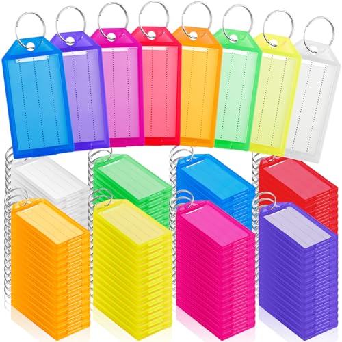 Étiquettes porte-clés plastique avec anneau fendu et fenêtre d'identification (Lot de 120)