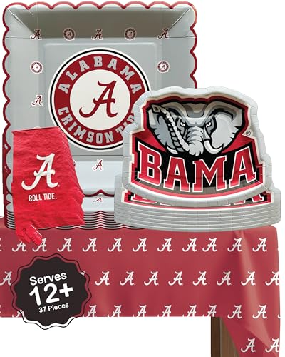 Alabama Party Decorations Crimson Tide Supplies Plates & Napkins Set 37 Pc