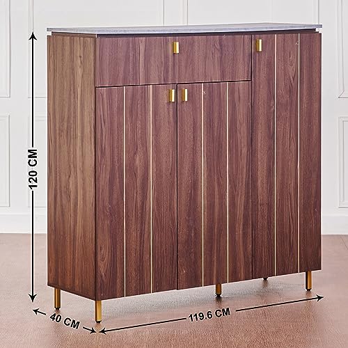 Image of Home Centre Engineered Wood Roger Marble Top 21 Pairs Shoe Cabinet with Drawer - Brown