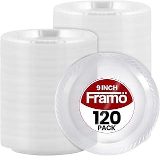9 Inch Disposable Clear Plastic Plates In Bulk By Framo for Party and Dinner,And For Any Occasion, Microwaveable, BBQ, Travel, and Events (9 Inch 120 pack)