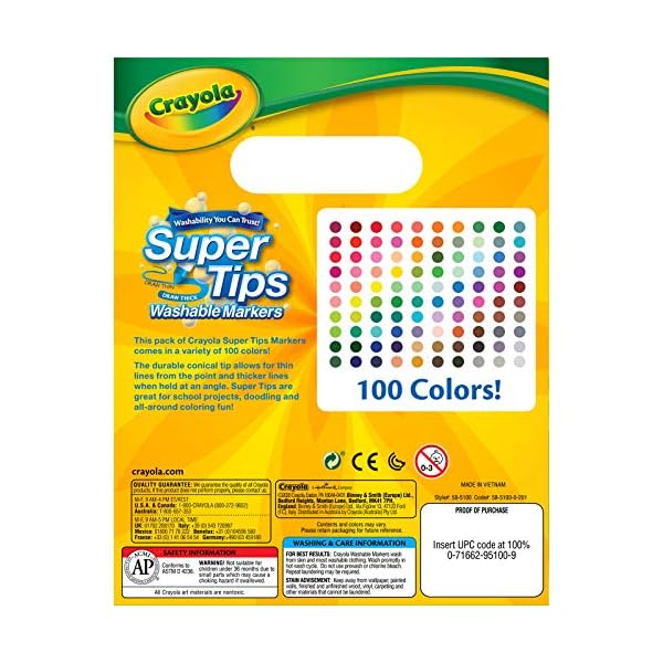 Crayola Supertips Filzstifte Kinder Auswaschbar, Malstifte Set in 100 verschiedenen Farbtönen, Ungiftige Filzstifte mit… – Bild 5
