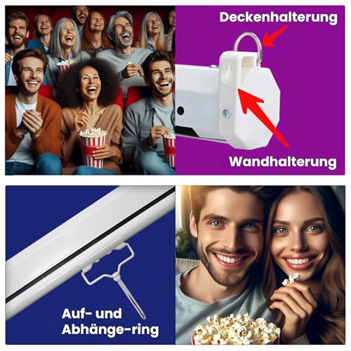 Projektionsleinwand | Mattweiße Oberfläche mit einem Gain-Faktor von 1,1 |Schwarzer umlaufender Rand Und Rückseite des Tuchs schwarz | Heimkino (265 x 150 cm (120 Zoll) 16:9 Tuch: Weiß)