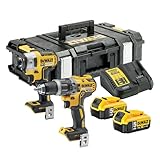DEWALT - Kit Doppio 18V XR Brushless – Include Trapano a Percussione Brushless, Avvitatore a Impulsi, Valigetta, Caricabatterie Multivoltaggio e 2 Batterie XR da 5Ah, DCK266P2-QW