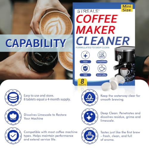 Image of Coffee Machine Cleaner & Descaler Tablets - 8 Pack, Compatible with Nespresso, Keurig, Ninja, DeLonghi, Miele, Breville, Philips & All Major Brands, for Coffee Maker Pot, Espresso & Drip Machines