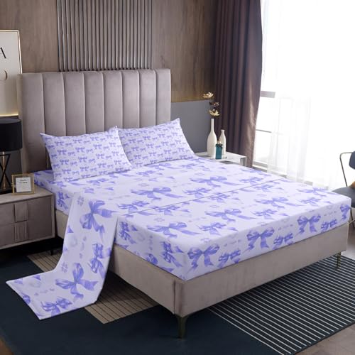 Parure de lit simple motif nœud mignon et graffitis violets avec 3 pièces