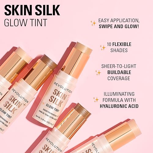 Revolution Skin Silk Glow Tint Sheer Foundation Stick, For Luminous Skin, Banish Blemishes & Smooth Fine Lines, Shade Medium Neutral, 8g - Image 3