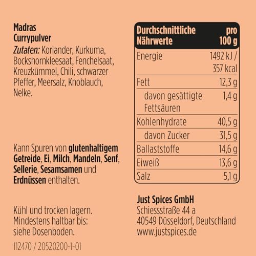 Just Spices Curry Madras I Würze Curry und indische Gerichte authentisch lecker I Gewürzdose, 59 g – Bild 3