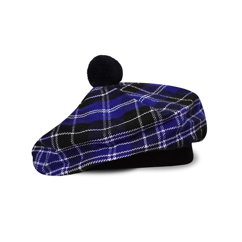 Image of Scottish Tam O' Shanter Hat Tartan Bonnet Pom Pom Wool Flat Cap One Size