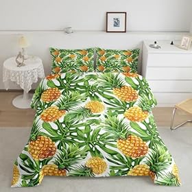 Feelyou Cartoon Pineapple Bedding Set Fruit Style Comforter Set for Kids Boys Girls Yellow Pineapple and Green Leaf Comforter Fresh Pineapple Pattern Quilt Set with 2 Pillowcases 3Pcs Bedding King 51mYhF 3oQL. SS280