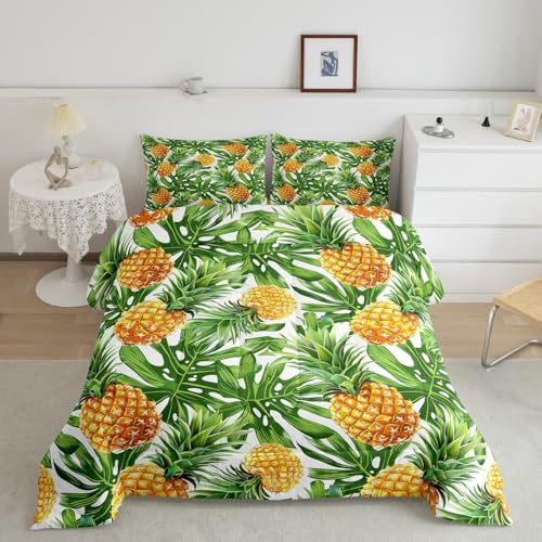 Feelyou-Cartoon-Pineapple-Bedding-Set-Fruit-Style-Comforter-Set-for-Kids-Boys-Girls-Yellow-Pineapple-and-Green-Leaf-Comforter-Fresh-Pineapple-Pattern-Quilt-Set-with-2-Pillowcases-3Pcs-Bedding-King 51mYhF 3oQL