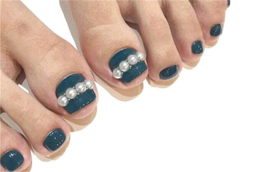 Premere sulle unghie Unghie finte Unghia del piede Perla blu 24 pezzi Unghie finte acriliche corte Copertura completa Unghie finte Unghie acriliche carine Premere sulle unghie per donne e ragazze