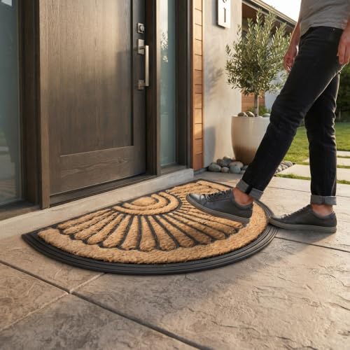 Image of Encasa XO Half-Round Coir Doormat | Heavy-Duty Rubber Entrance Mat-75x45 cm